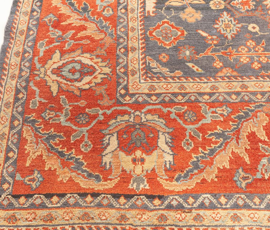 Early 20th Century Persian Sultanabad Blue Botanic Handmade Wool Rug BB1742