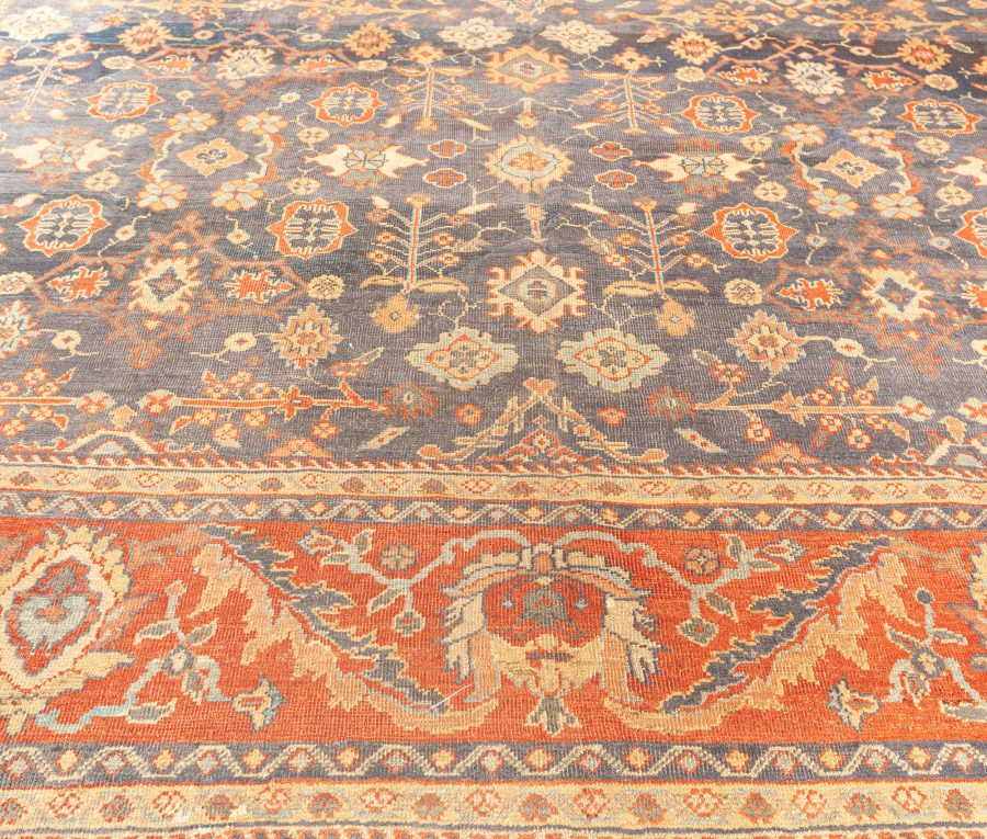 Early 20th Century Persian Sultanabad Blue Botanic Handmade Wool Rug BB1742