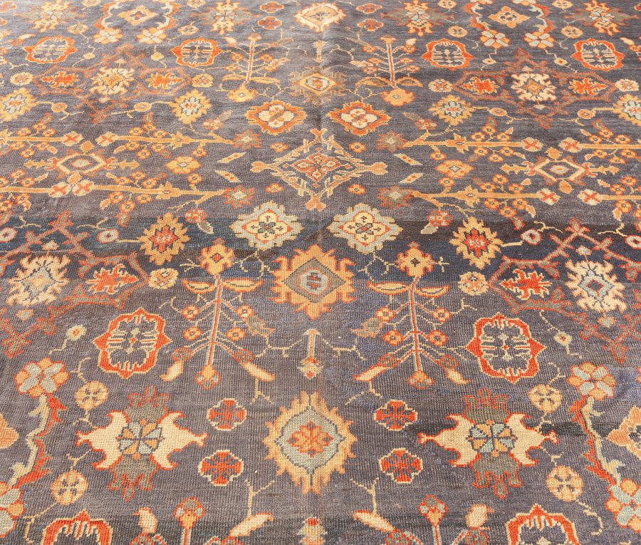 Early 20th Century Persian Sultanabad Blue Botanic Handmade Wool Rug BB1742