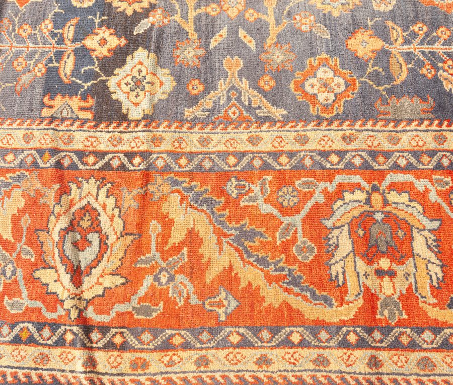 Early 20th Century Persian Sultanabad Blue Botanic Handmade Wool Rug BB1742