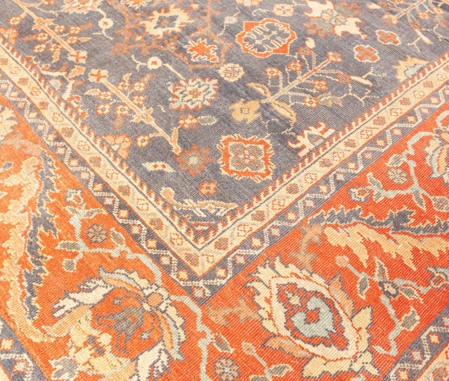Early 20th Century Persian Sultanabad Blue Botanic Handmade Wool Rug BB1742