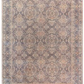 Antique Kirman Persian Allover Floral Soft Beige Hand-Knotted Wool Rug – Circa 1880 BB1790