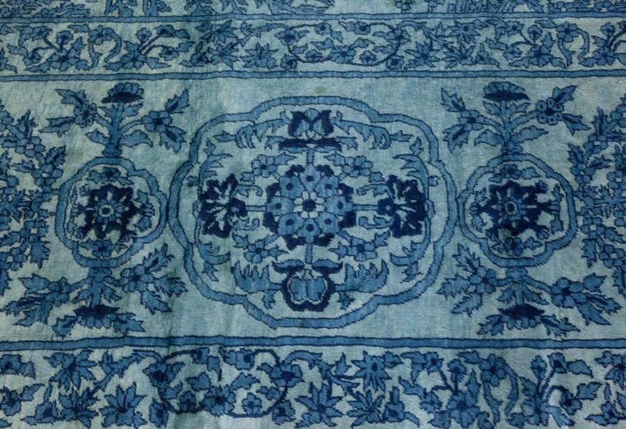 Authentic North Indian Blue Botanic Hand Knotted Wool Rug BB1791
