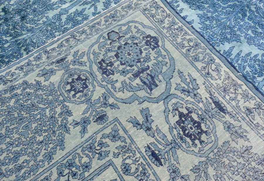 Authentic North Indian Blue Botanic Hand Knotted Wool Rug BB1791