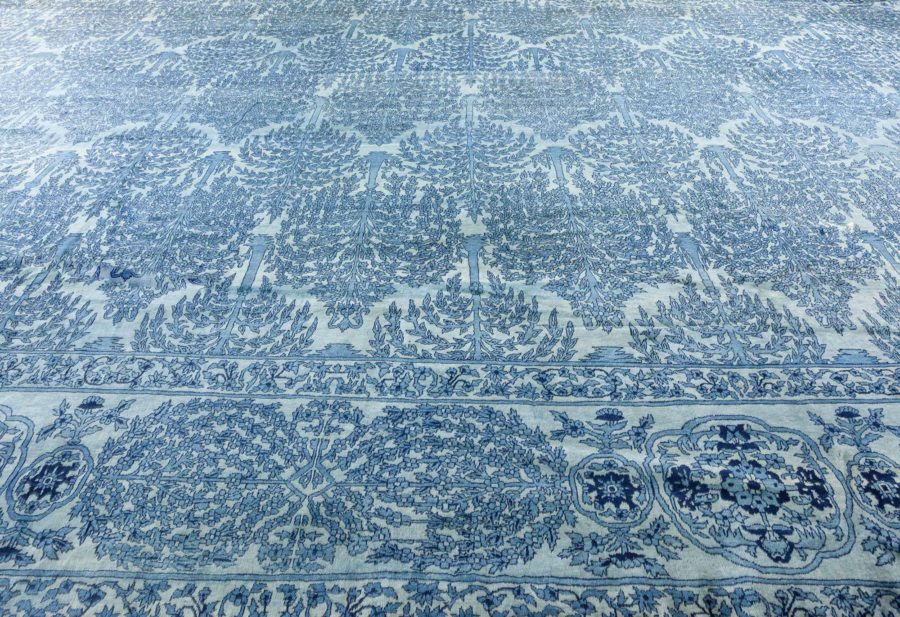 Authentic North Indian Blue Botanic Hand Knotted Wool Rug BB1791