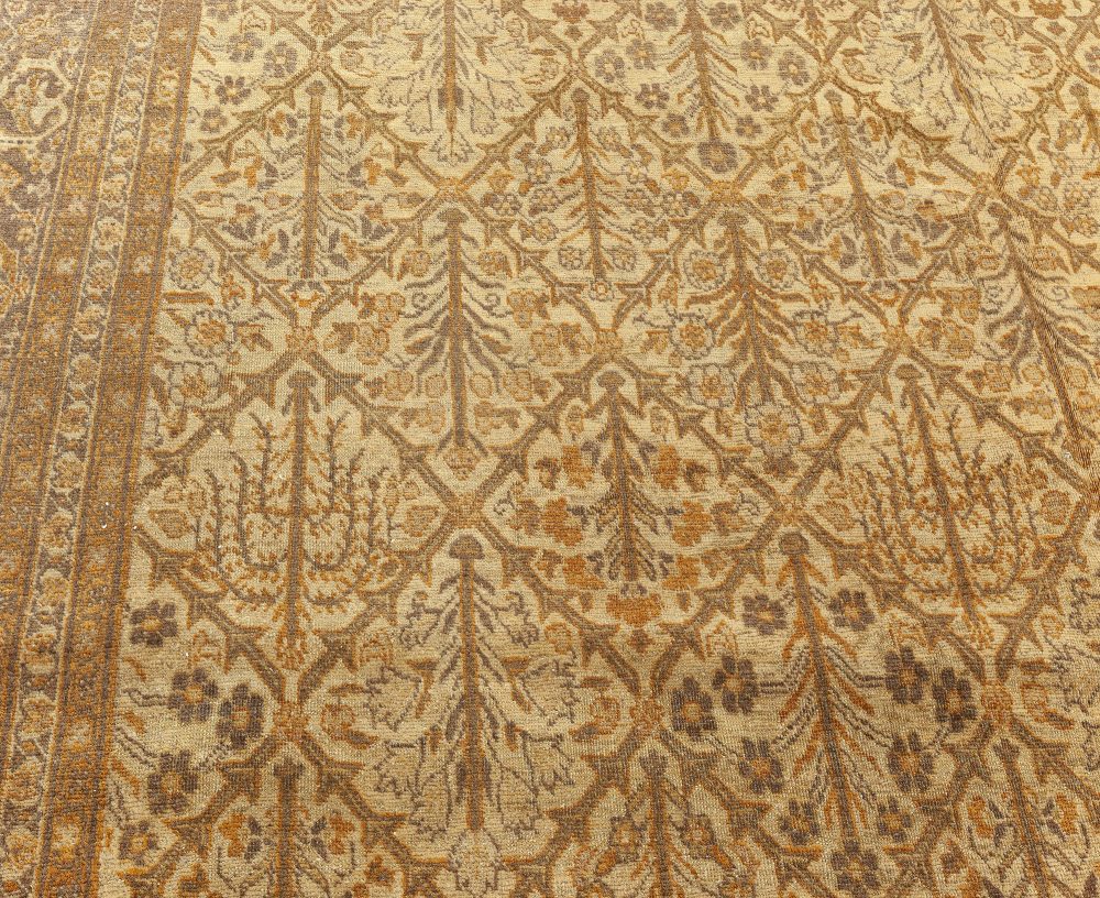 Antique Persian Tabriz Brown Botanic Handmade Wool Rug BB1927
