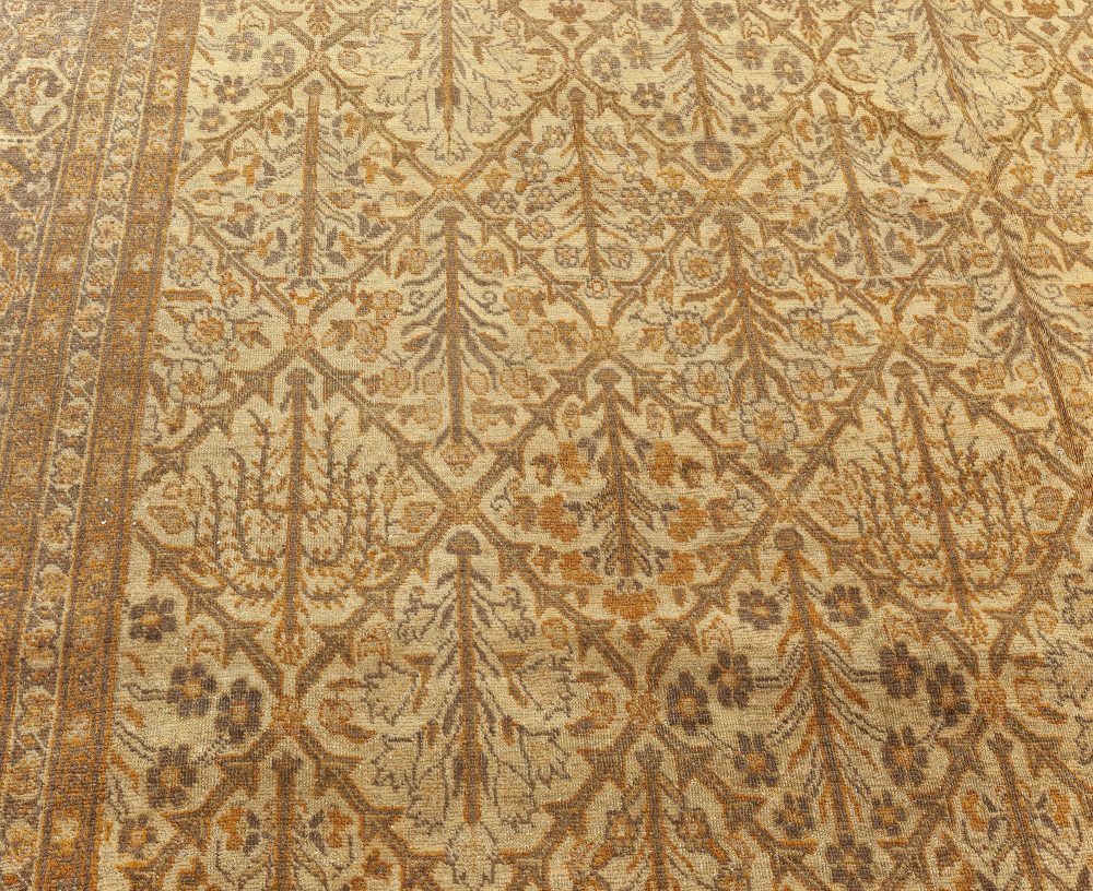 Antique Persian Tabriz Brown Botanic Handmade Wool Rug BB1927