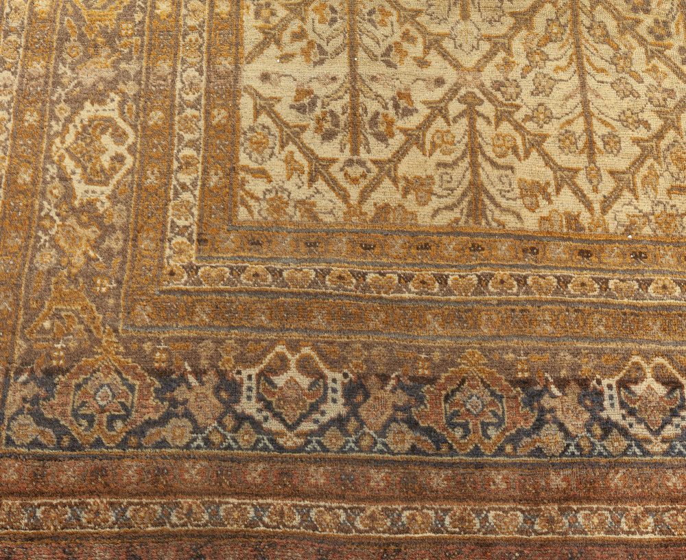 Antique Persian Tabriz Brown Botanic Handmade Wool Rug BB1927