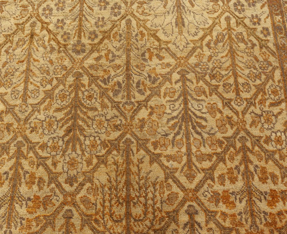 Antique Persian Tabriz Brown Botanic Handmade Wool Rug BB1927