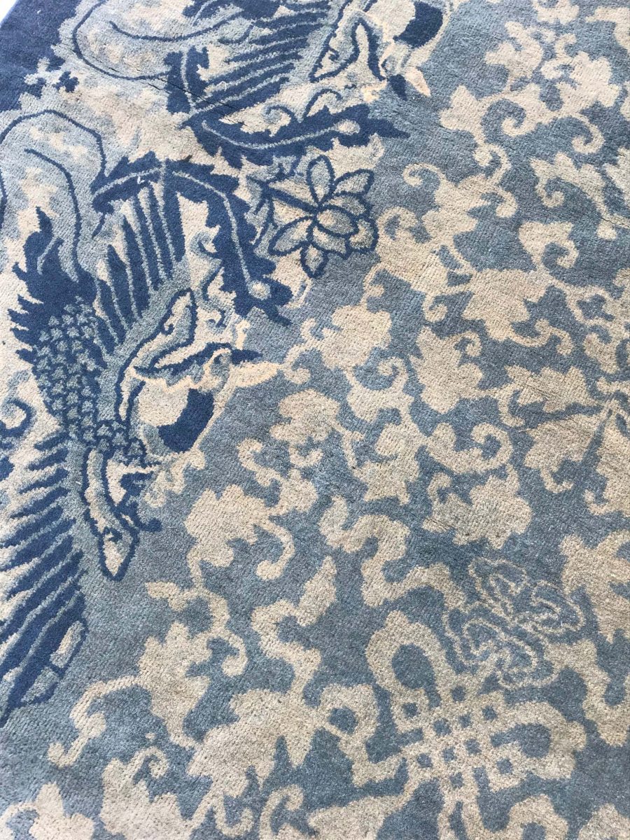 Extra Large Vintage Chinese Art Deco Blue Handmade Wool Rug BB2666