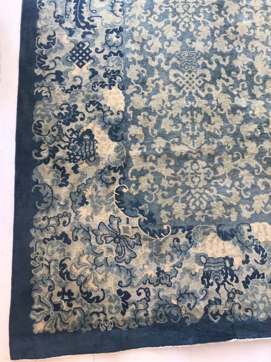 Extra Large Vintage Chinese Art Deco Blue Handmade Wool Rug BB2666