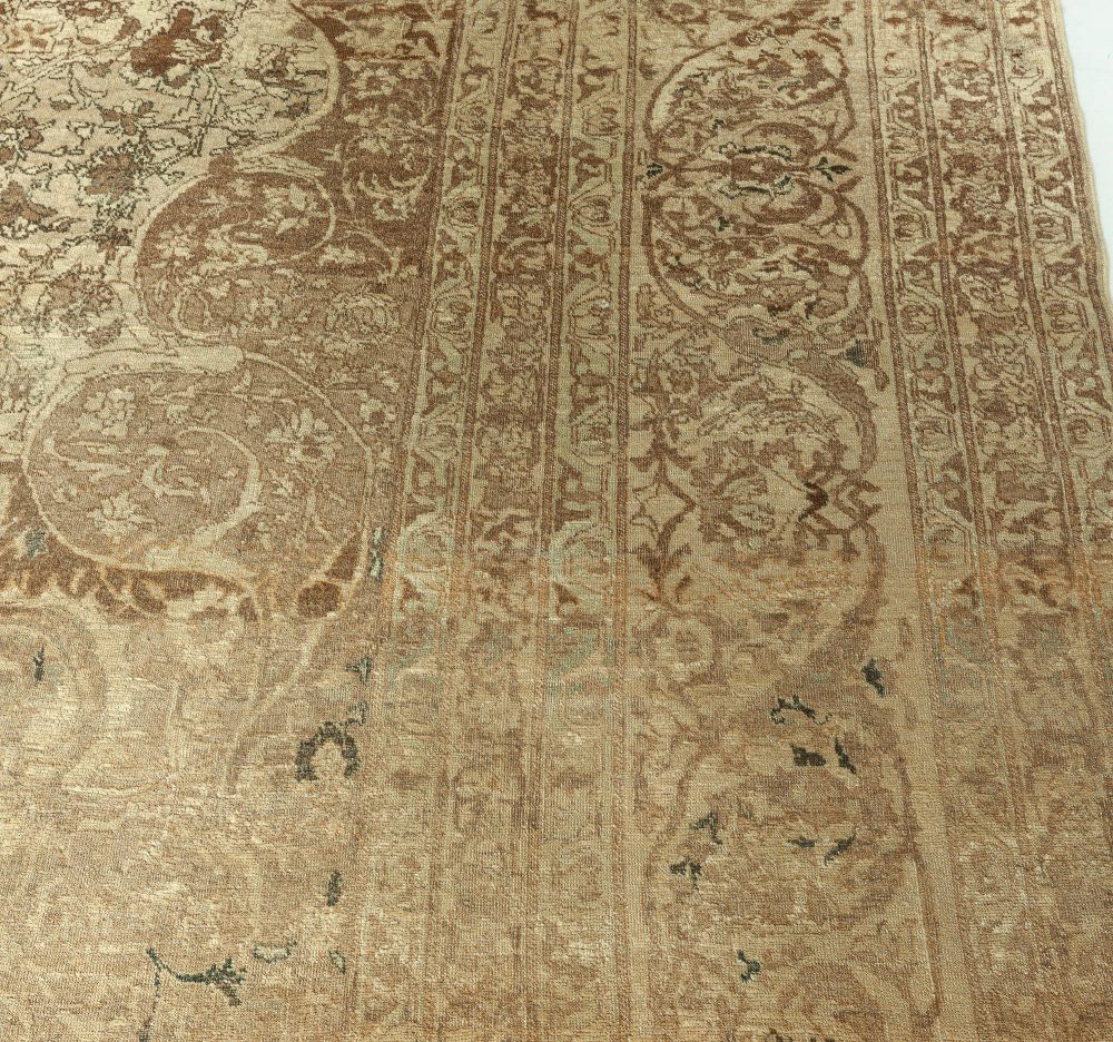 Antique Persian Kirman Beige Botanic Hand Knotted Wool Rug BB2670