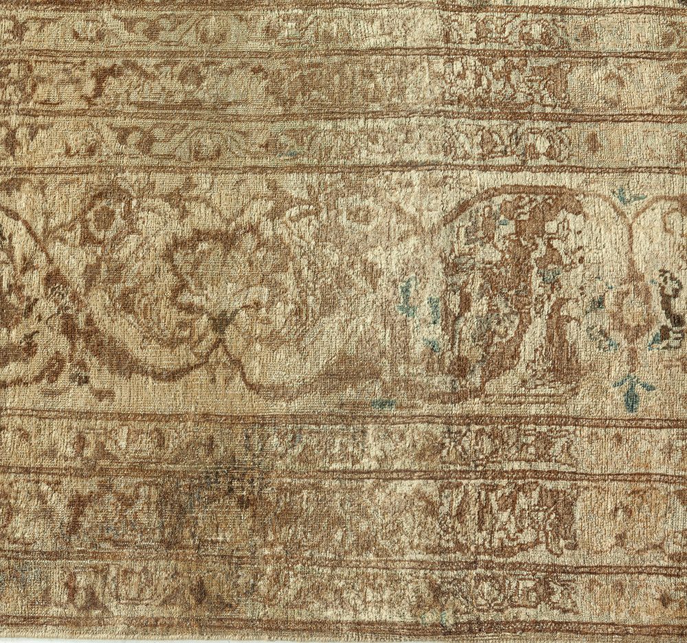 Antique Persian Kirman Beige Botanic Hand Knotted Wool Rug BB2670