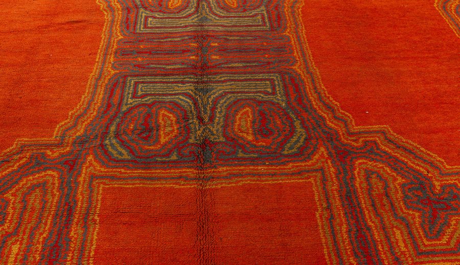 Vintage Viennese Orange Red Yellow Handmade Wool Rug BB2745