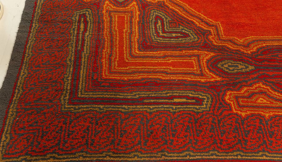Vintage Viennese Orange Red Yellow Handmade Wool Rug BB2745