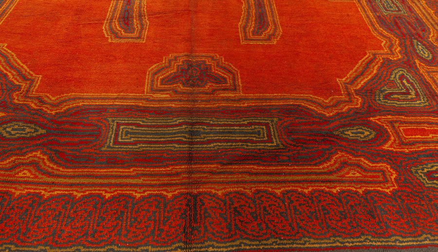 Vintage Viennese Orange Red Yellow Handmade Wool Rug BB2745