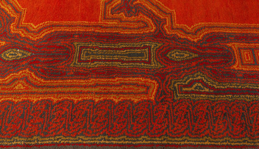 Vintage Viennese Orange Red Yellow Handmade Wool Rug BB2745