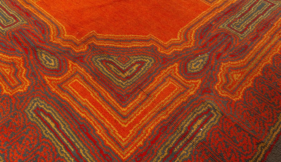 Vintage Viennese Orange Red Yellow Handmade Wool Rug BB2745