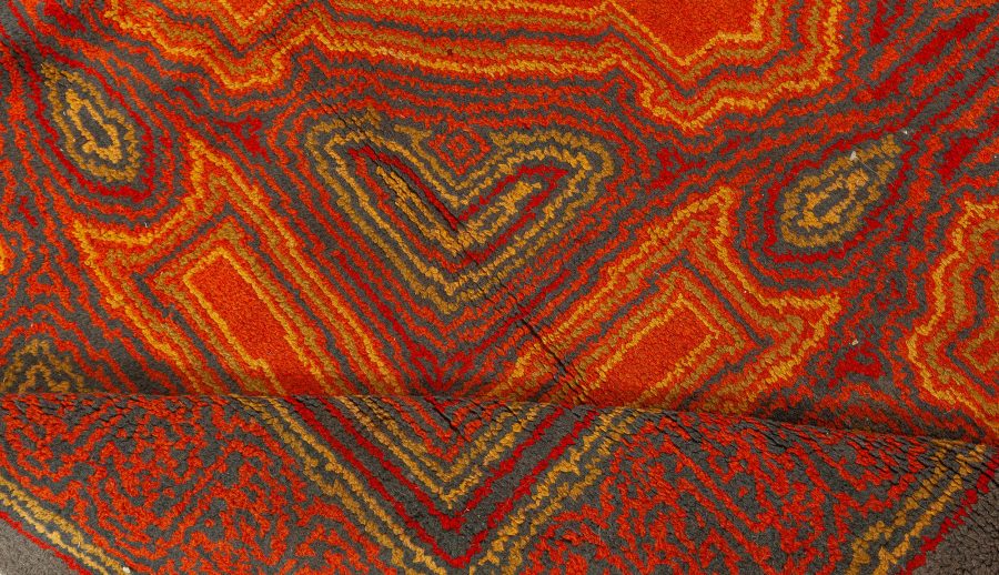 Vintage Viennese Orange Red Yellow Handmade Wool Rug BB2745