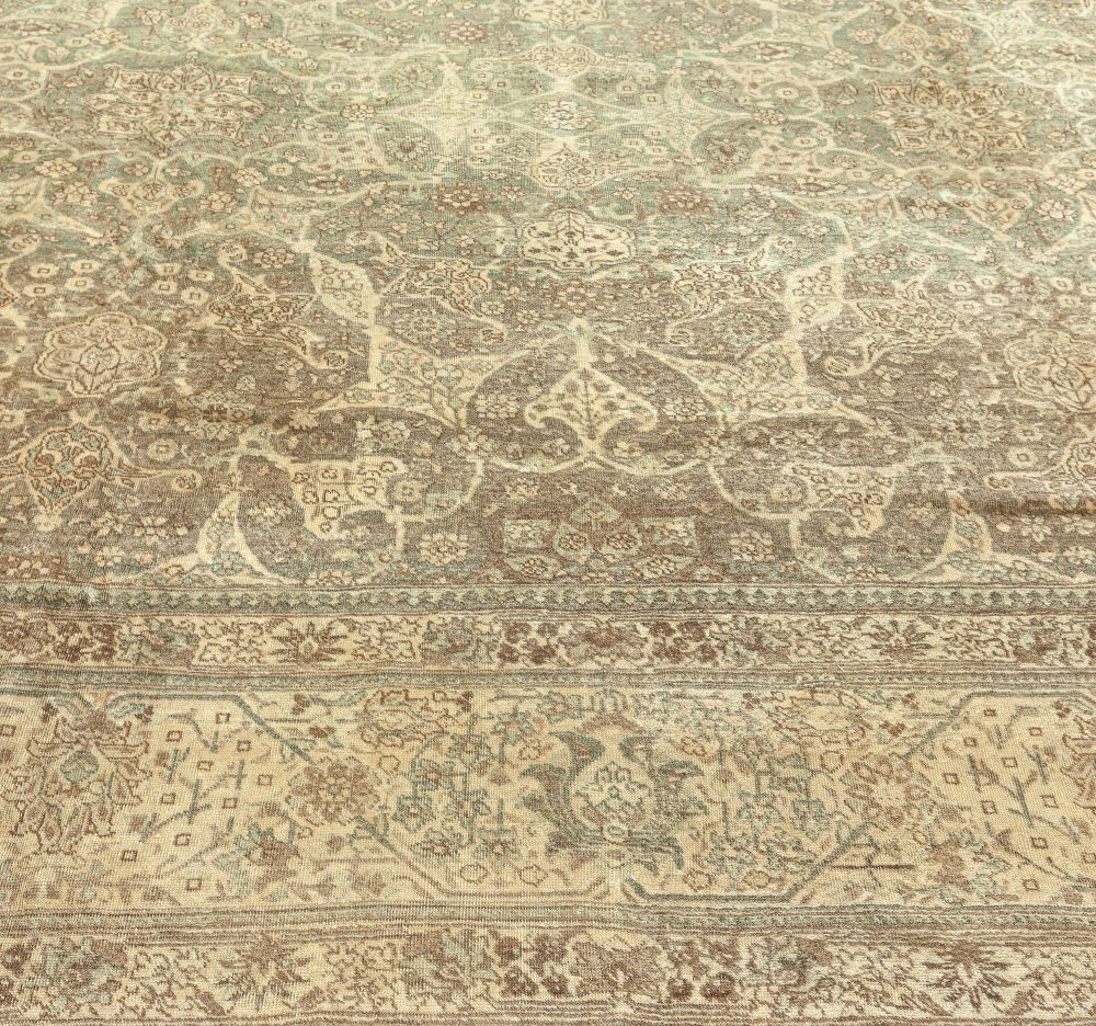 Authentic 19th Century Persian Tabriz Green, Brown Botanic Carpet BB2862