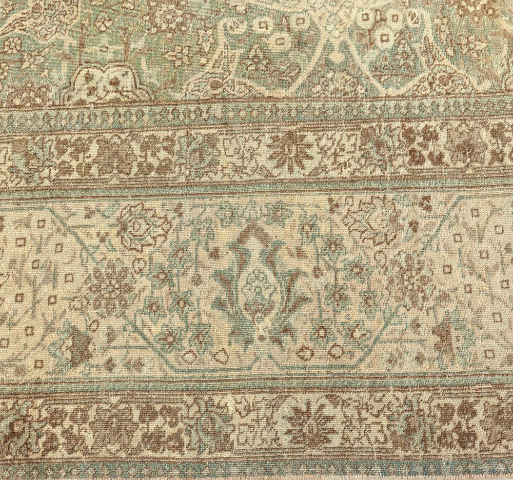 Authentic 19th Century Persian Tabriz Green, Brown Botanic Carpet BB2862