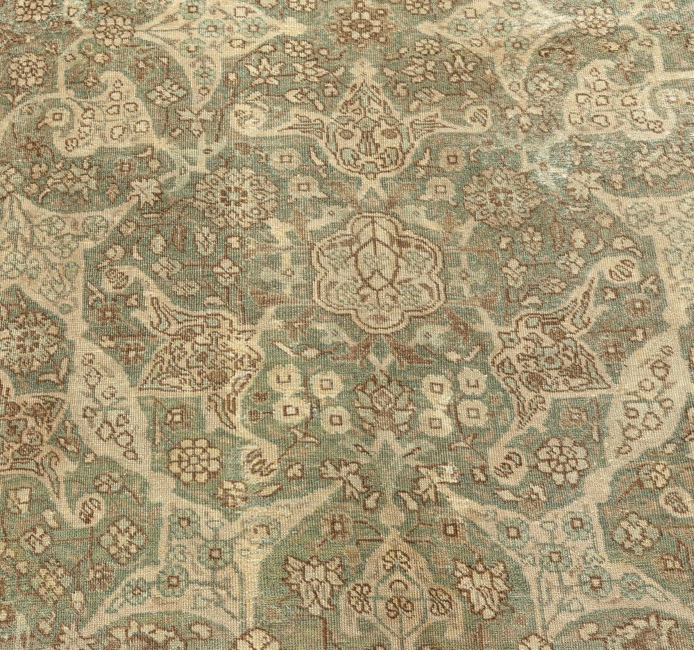 Authentic 19th Century Persian Tabriz Green, Brown Botanic Carpet BB2862