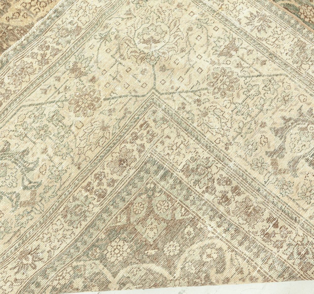 Authentic 19th Century Persian Tabriz Green, Brown Botanic Carpet BB2862
