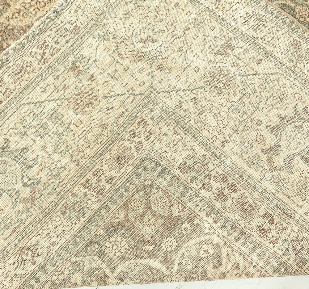 Authentic 19th Century Persian Tabriz Green, Brown Botanic Carpet BB2862