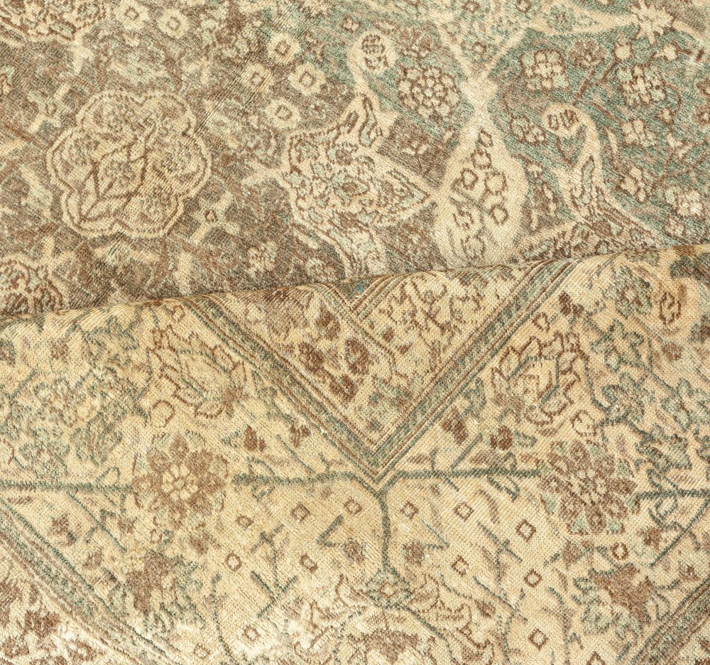 Authentic 19th Century Persian Tabriz Green, Brown Botanic Carpet BB2862