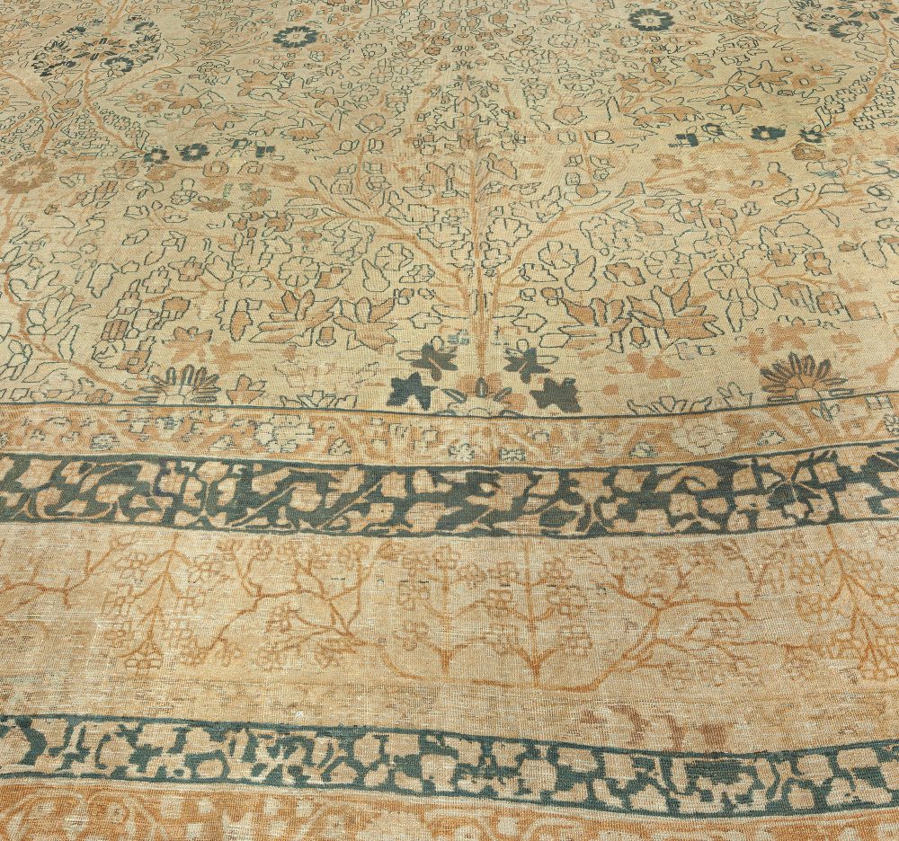 Antique Persian Tabriz Beige Handmade Wool Rug BB2938