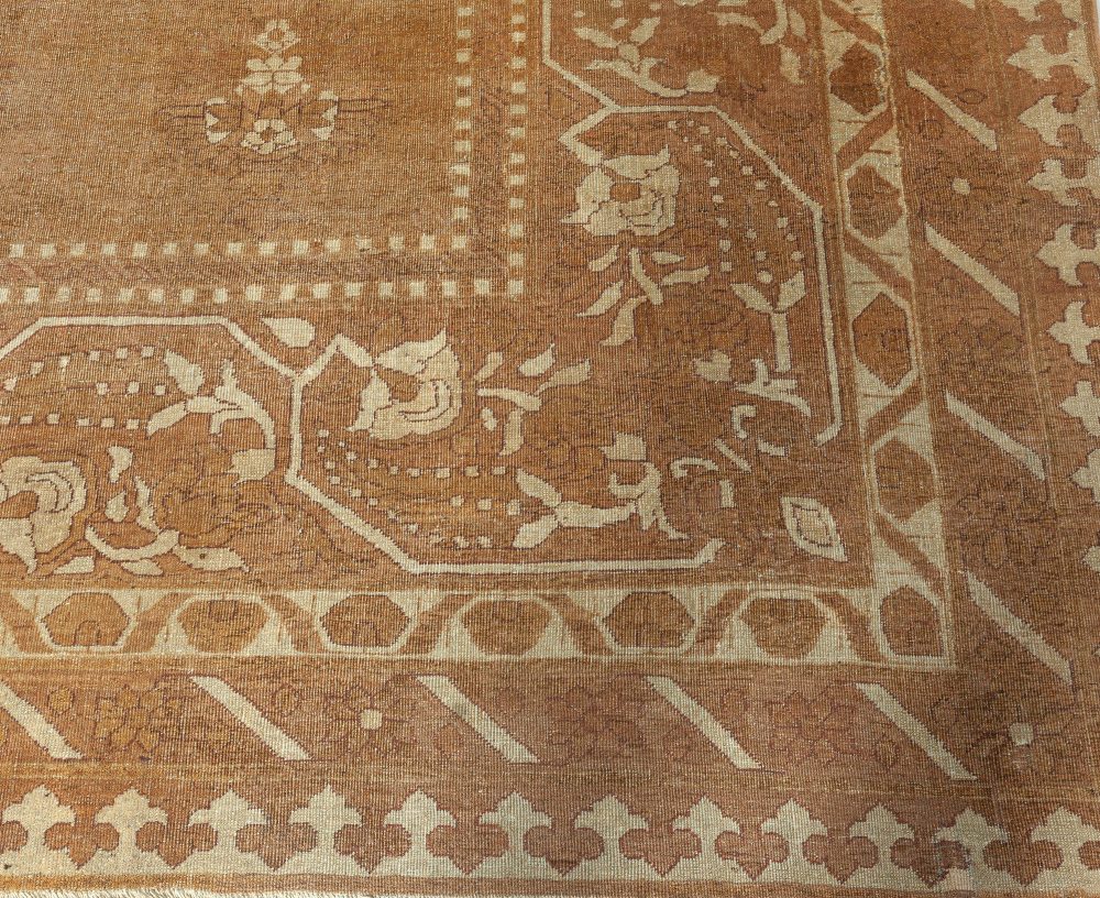 Antique Indian Amritsar Botanic Brown Handmade Wool Rug BB2952