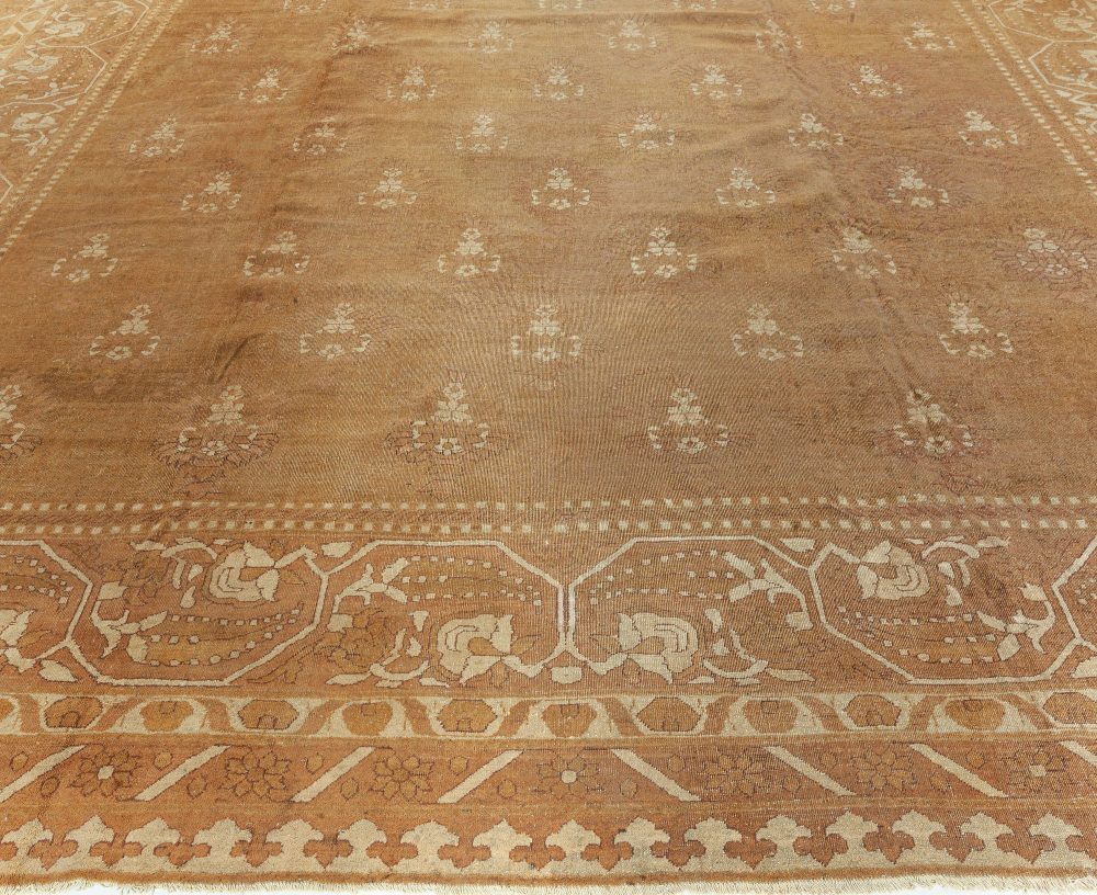 Antique Indian Amritsar Botanic Brown Handmade Wool Rug BB2952