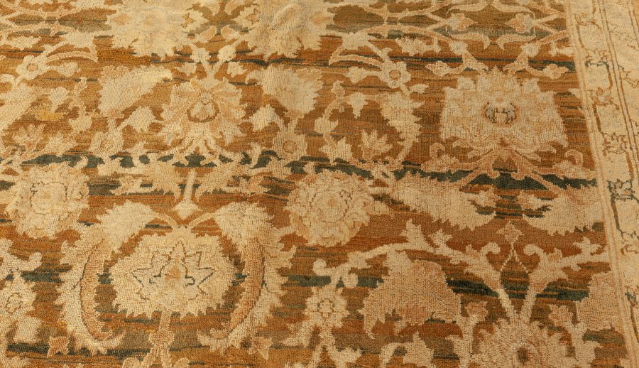 Early 20th Century Botanic Brown, Beige Indian Amritsar Wool Carpet BB3076