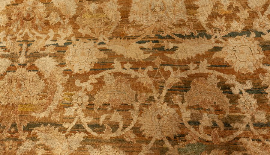 Early 20th Century Botanic Brown, Beige Indian Amritsar Wool Carpet BB3076