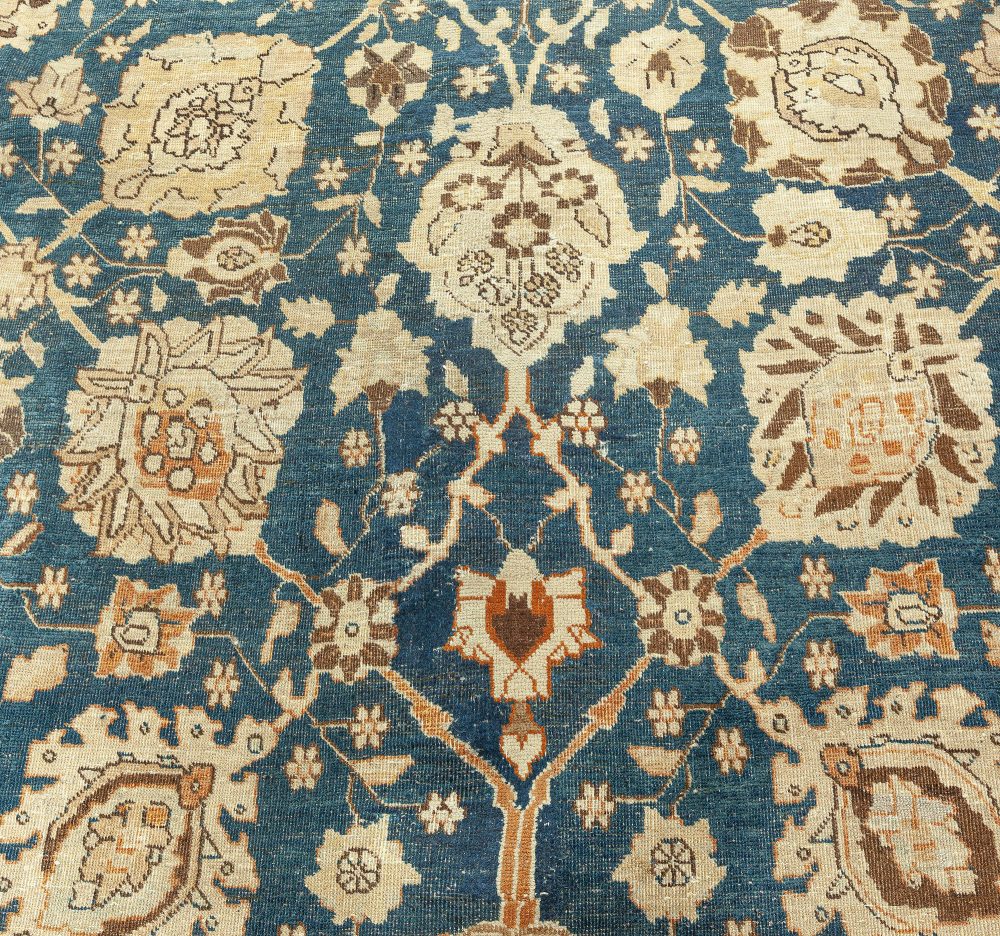 Antique Persian Tabriz Botanic Green Hand Knotted Wool Rug BB3156