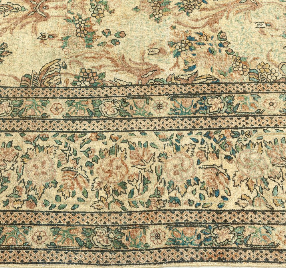 Antique Persian Kirman Beige, Brown, Green Hand Knotted Wool Carpet BB3176