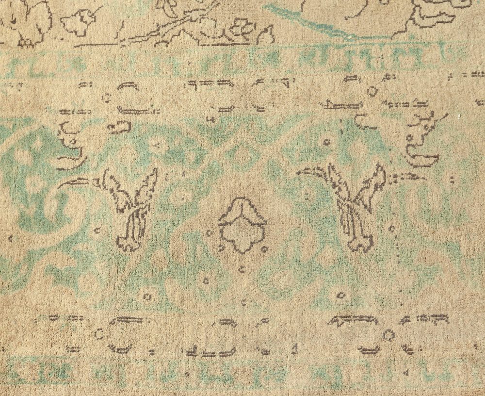 Antique Persian Tabriz Green, Beige, Brown Handmade Wool Rug BB3182