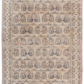 Antique Turkish Floral Allover Warm Tan Hand-Knotted Wool Rug – Circa 1920 BB3294