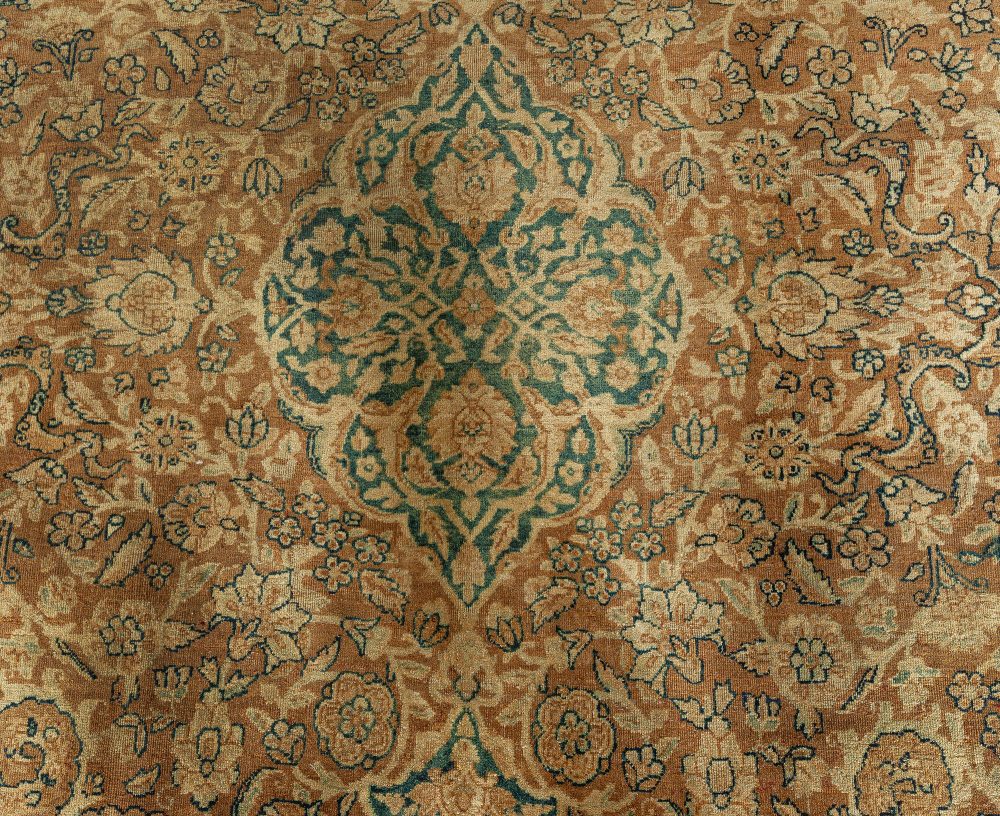 Antique Persian Tabriz Brown Handmade Wool Rug BB3296