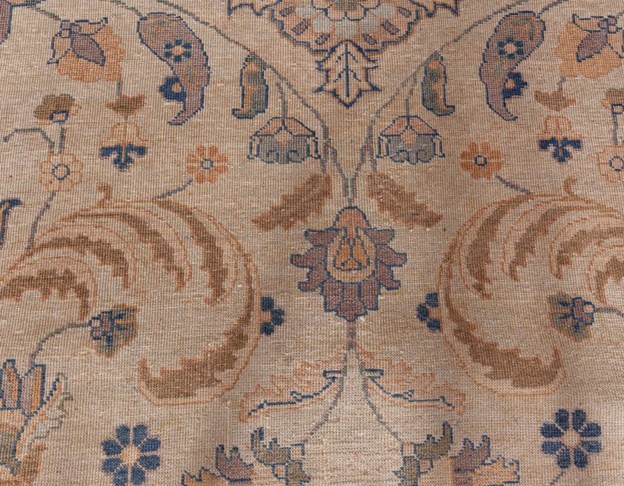 Antique Persian Tabriz Beige Handmade Wool Rug BB3359