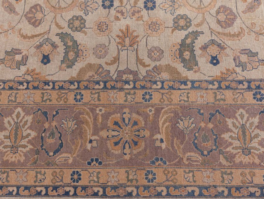 Antique Persian Tabriz Beige Handmade Wool Rug BB3359