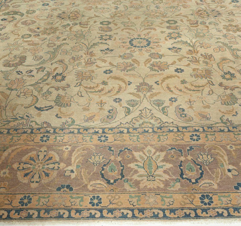 Antique Persian Tabriz Beige Handmade Wool Rug BB3359