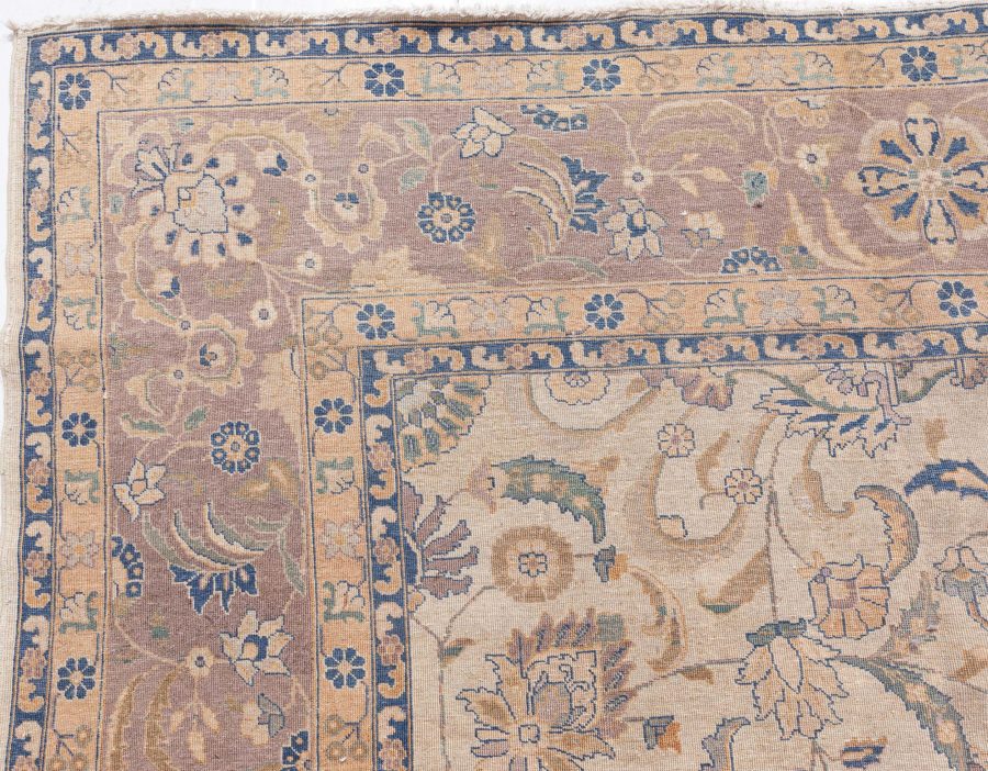 Antique Persian Tabriz Beige Handmade Wool Rug BB3359