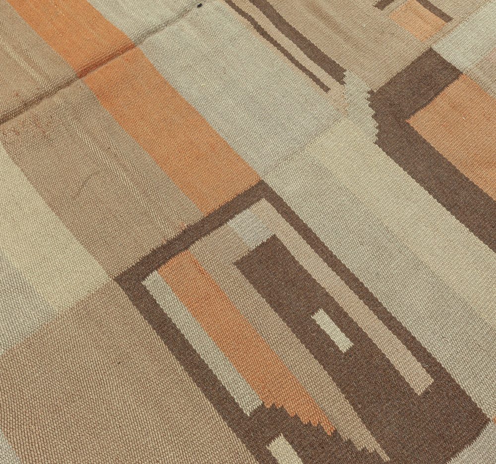 Mid-20th century Scandinavian Geometric Camel Peach Sand Beige Handmade Wool Rug BB3400