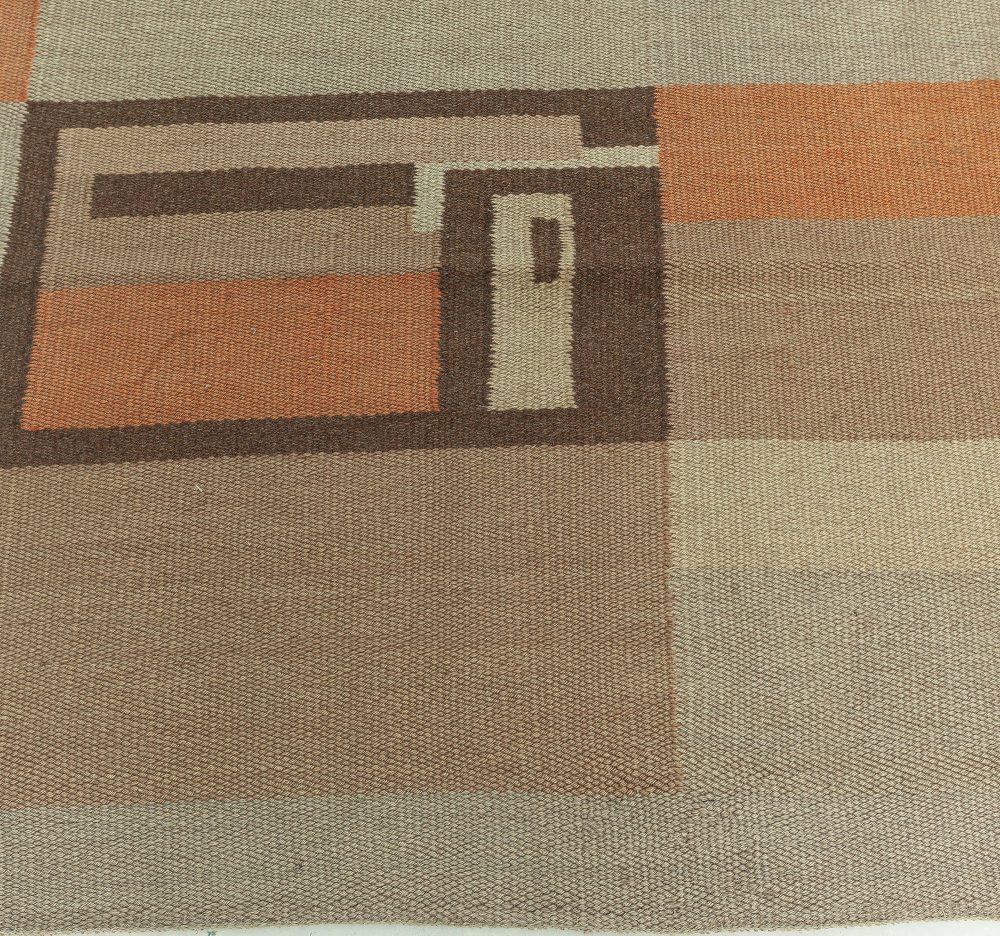 Mid-20th century Scandinavian Geometric Camel Peach Sand Beige Handmade Wool Rug BB3400