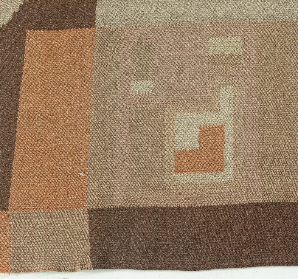 Mid-20th century Scandinavian Geometric Camel Peach Sand Beige Handmade Wool Rug BB3400