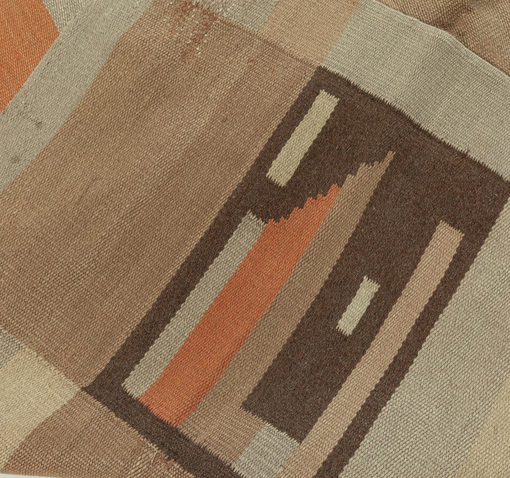 Mid-20th century Scandinavian Geometric Camel Peach Sand Beige Handmade Wool Rug BB3400