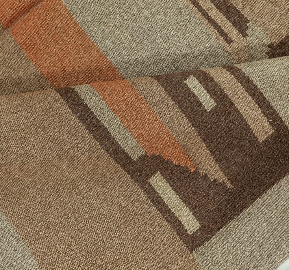 Mid-20th century Scandinavian Geometric Camel Peach Sand Beige Handmade Wool Rug BB3400