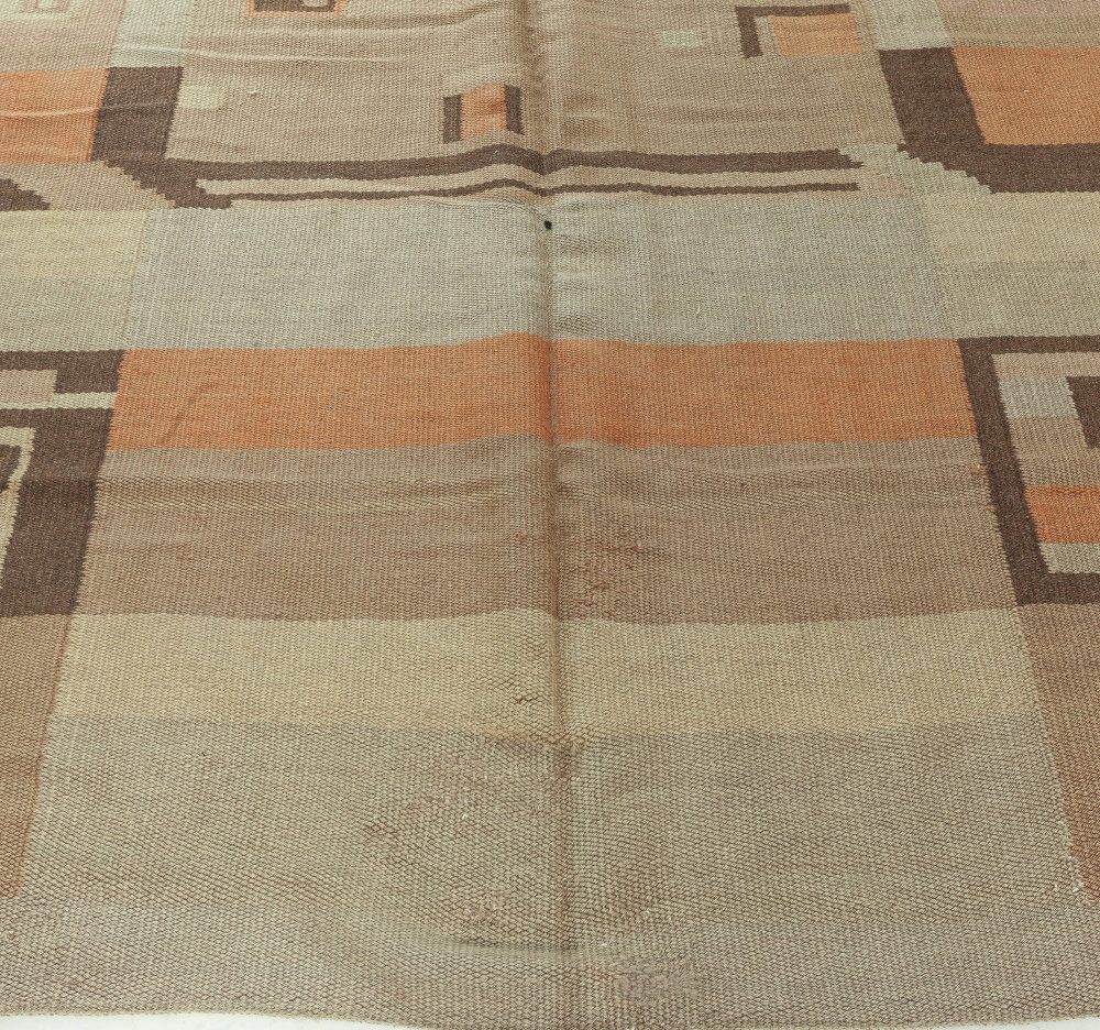 Mid-20th century Scandinavian Geometric Camel Peach Sand Beige Handmade Wool Rug BB3400