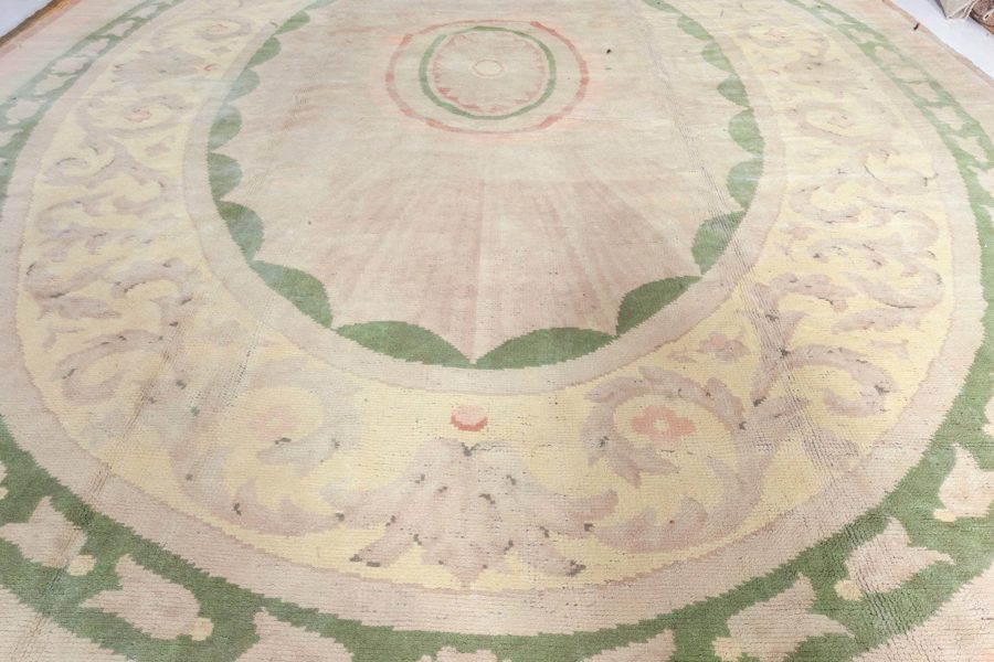 Neoclassical Large Vintage Savonnerie Green Hand Knotted Wool Carpet BB3403